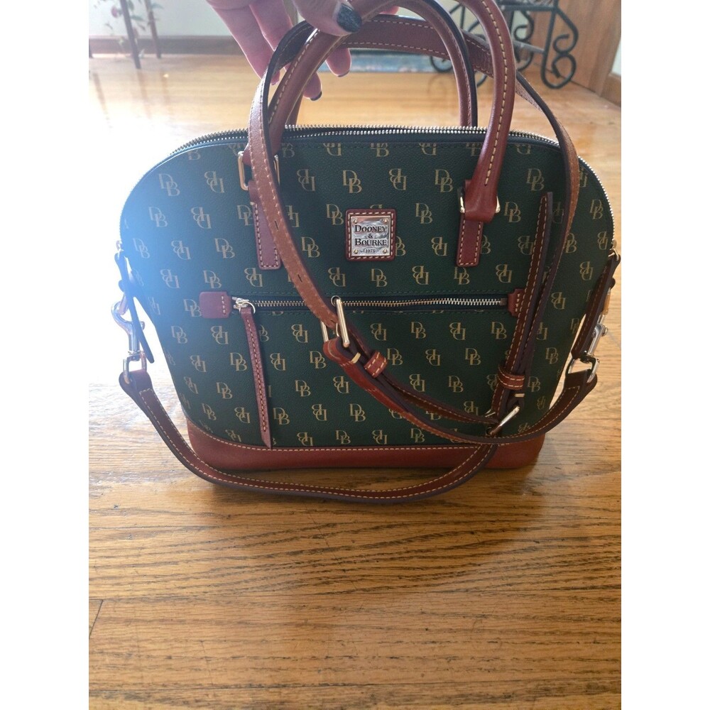 Dooney Bourke Hunter Green DB Leather Logo Monogram Gretta Domed Satchel Bag